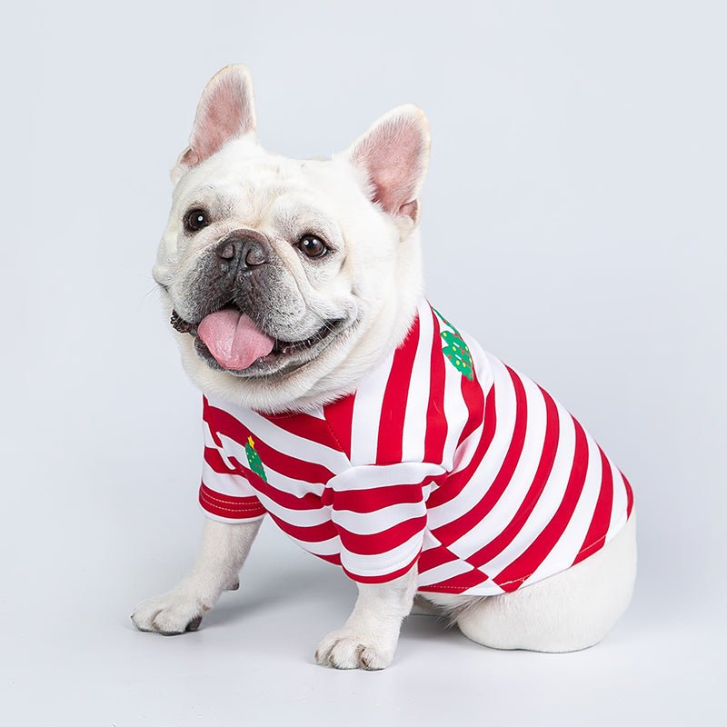 Christmas Red Stripe Fleece T-shirt Dog Clothes - PIKAPIKA