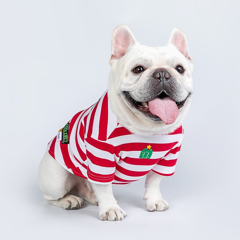 Christmas Stripe T-shirt Bulldog Dog Clothes - PIKAPIKA