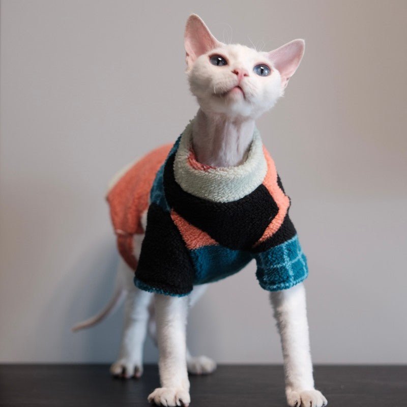 Colorblock Cat Shirt Devon Rex Clothes Warm Thick Winter Outfit - PIKAPIKA