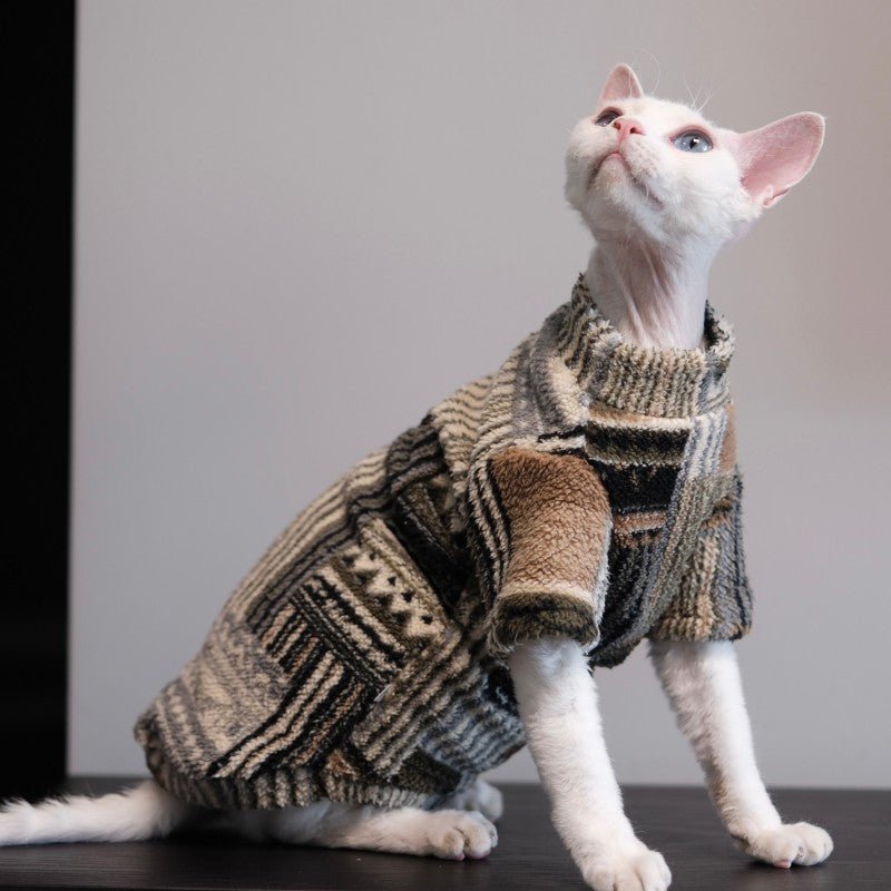 Colorblock Cat Shirt Devon Rex Clothes Warm Thick Winter Outfit - PIKAPIKA