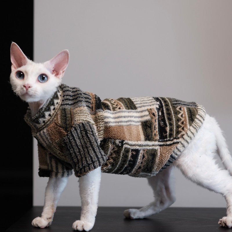 Colorblock Cat Shirt Devon Rex Clothes Warm Thick Winter Outfit - PIKAPIKA