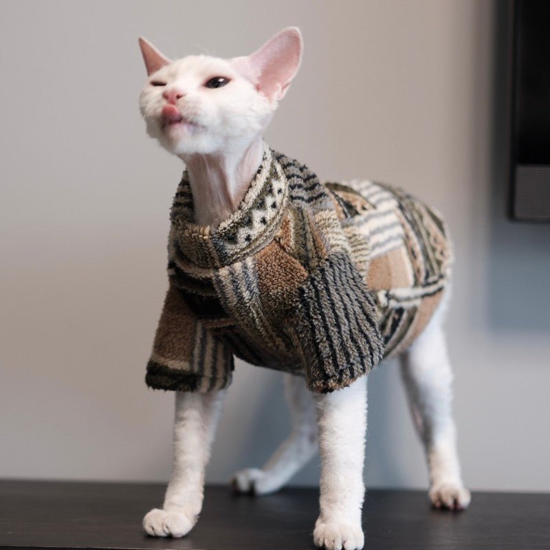 Colorblock Cat Shirt Devon Rex Clothes Warm Thick Winter Outfit - PIKAPIKA