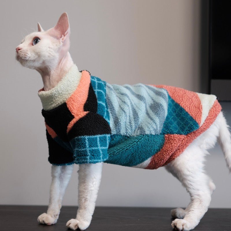 Colorblock Cat Shirt Devon Rex Clothes Warm Thick Winter Outfit - PIKAPIKA