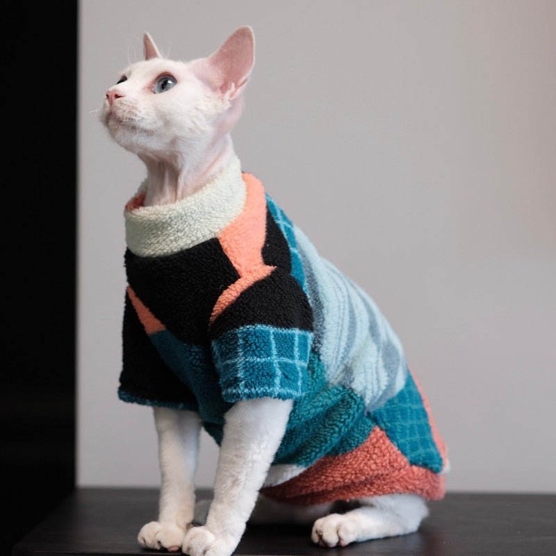 Colorblock Cat Shirt Devon Rex Clothes Warm Thick Winter Outfit - PIKAPIKA