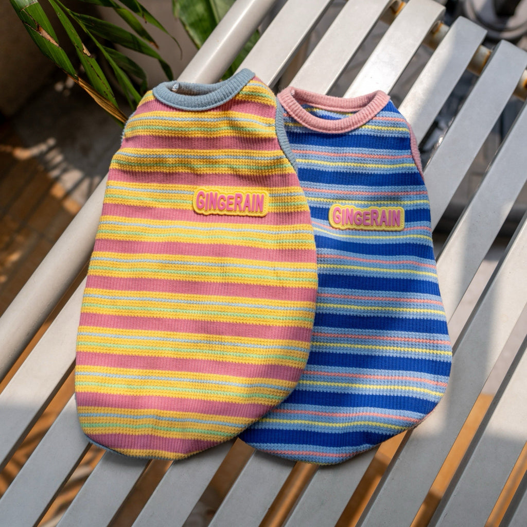 Colorblock Waffle Stripe Vest Cotton T-Shirt Sphynx Cat Clothes - PIKAPIKA