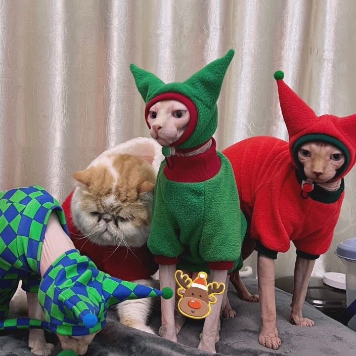 Colorful Knitted Little devil Hat Suit Sphynx Cat Clothes - PIKAPIKA
