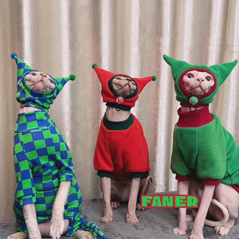 Colorful Knitted Little devil Hat Suit Sphynx Cat Clothes - PIKAPIKA