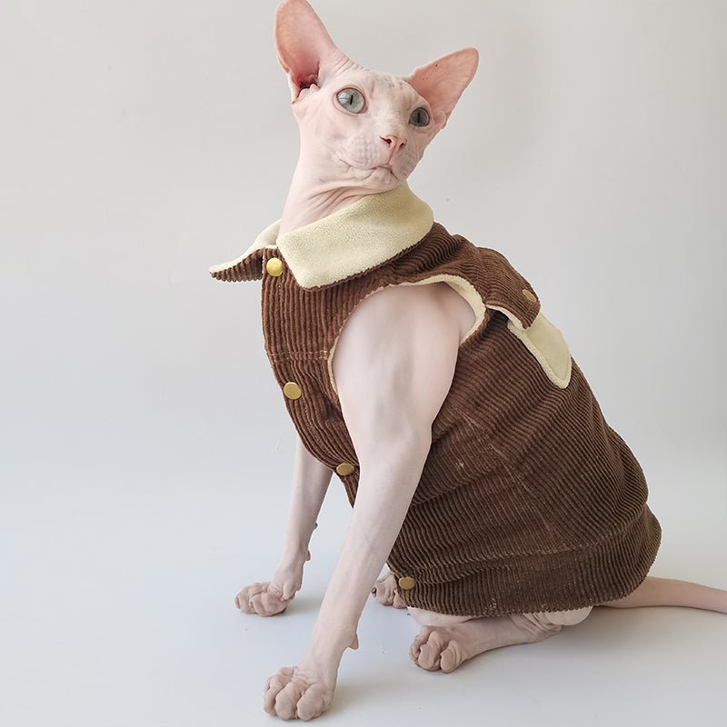 Corduroy Thick Warm Vest Jacket Sphynx Cat Clothes - PIKAPIKA