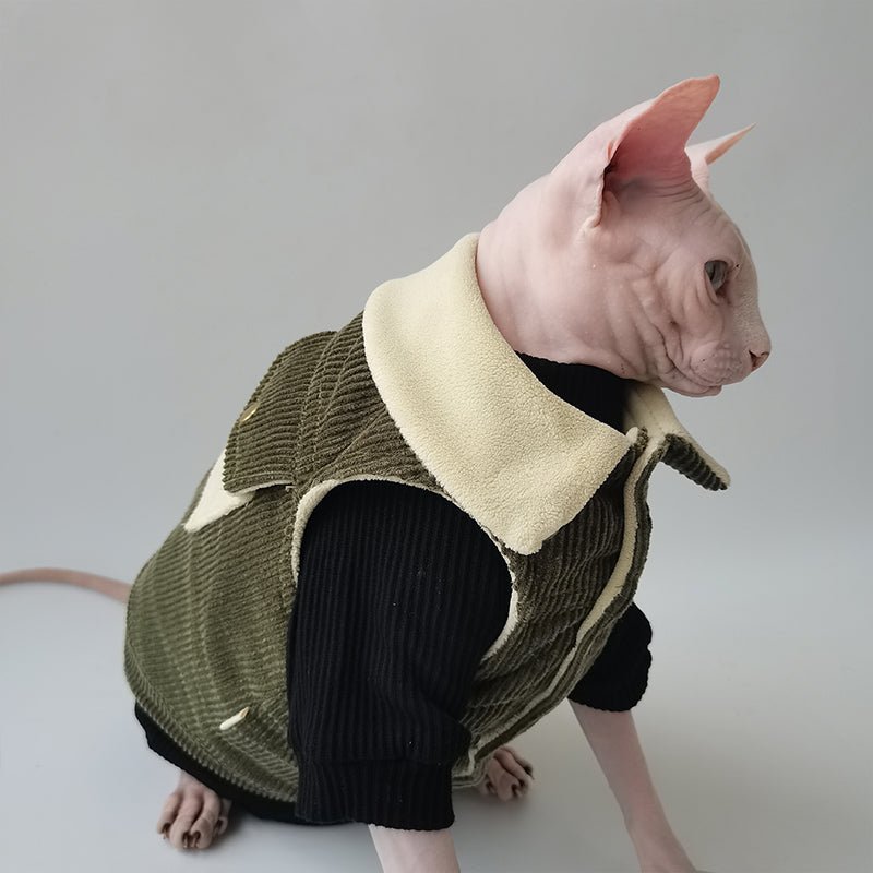 Corduroy Thick Warm Vest Jacket Sphynx Cat Clothes - PIKAPIKA