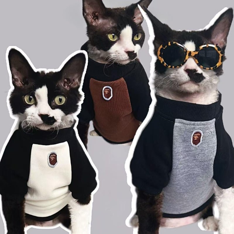 Cotton Fleece Shirts Sphynx Cat Clothes with Sleeves - PIKAPIKA