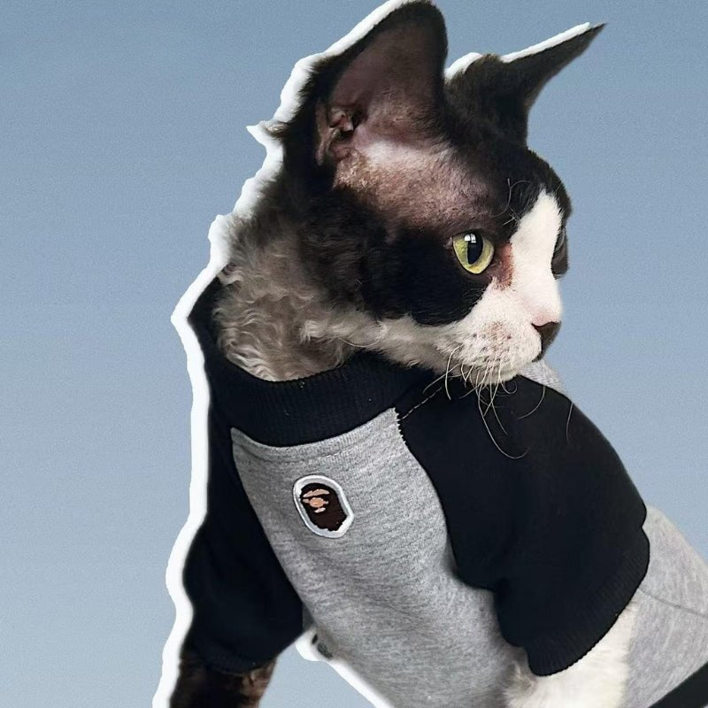 Cotton Fleece Shirts Sphynx Cat Clothes with Sleeves - PIKAPIKA