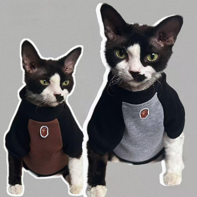 Cotton Fleece Shirts Sphynx Cat Clothes with Sleeves - PIKAPIKA