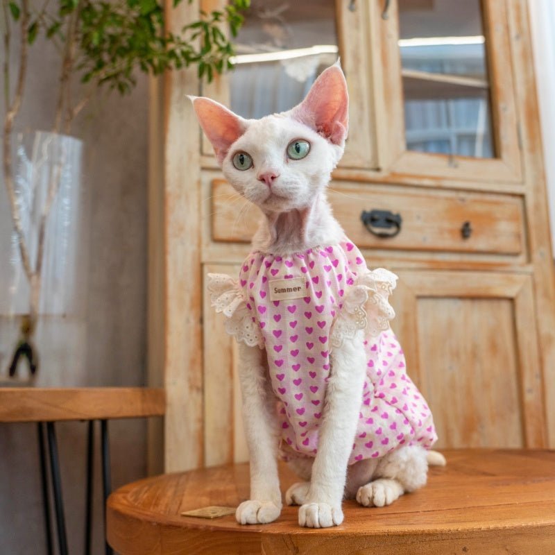 Cotton Heart Print Doll Shirt Loose Summer Vest Sphynx Cat Clothes - PIKAPIKA