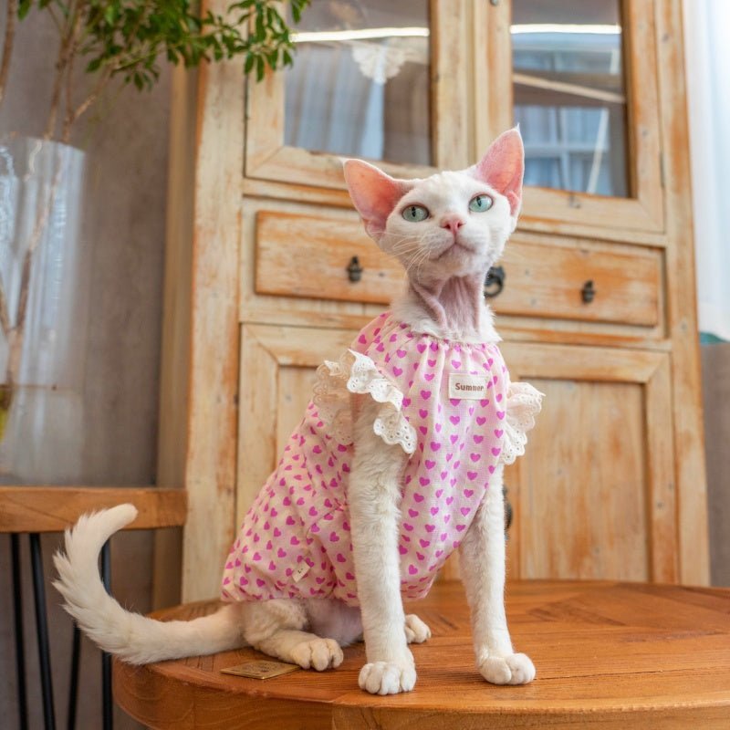 Cotton Heart Print Doll Shirt Loose Summer Vest Sphynx Cat Clothes - PIKAPIKA