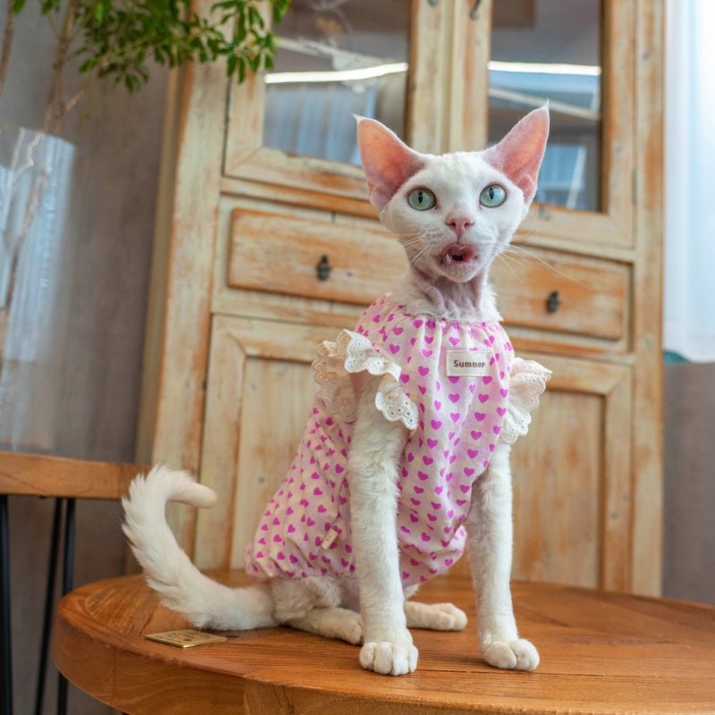 Cotton Heart Print Doll Shirt Loose Summer Vest Sphynx Cat Clothes - PIKAPIKA