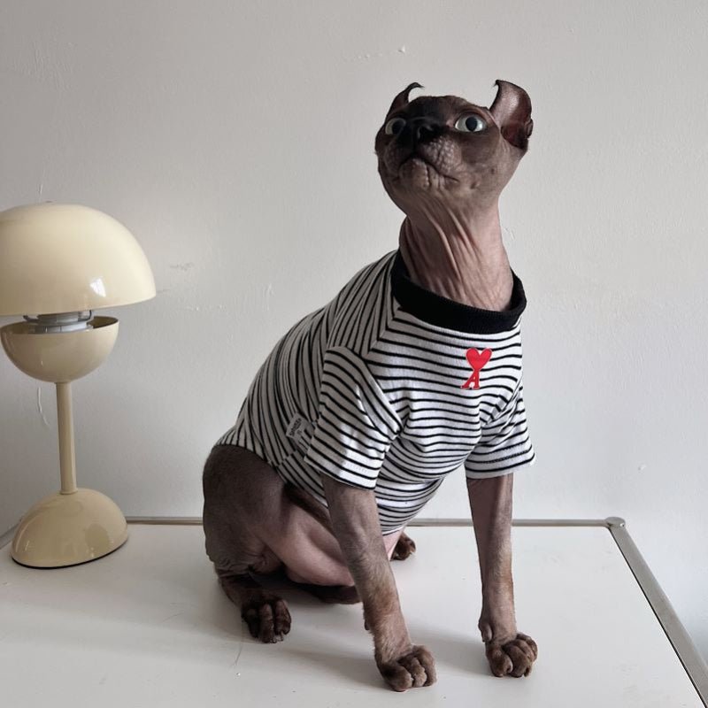 Cotton Light T-shirts Shirts Sphynx Cat Stripes Clothes - PIKAPIKA