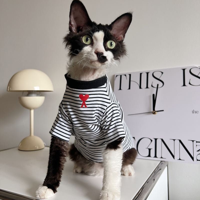 Cotton Light T-shirts Shirts Sphynx Cat Stripes Clothes - PIKAPIKA