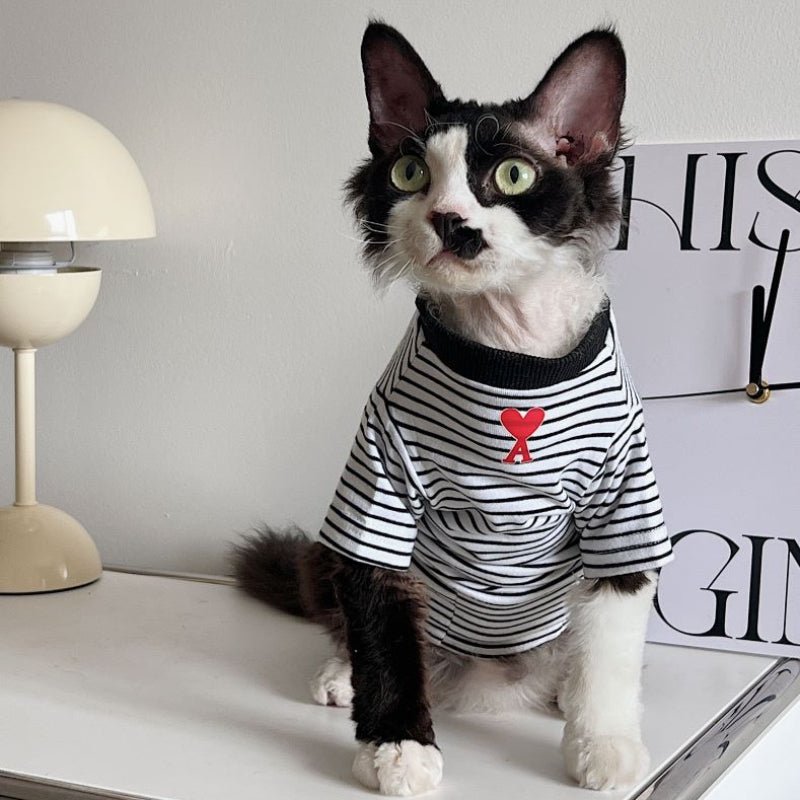 Cotton Light T-shirts Shirts Sphynx Cat Stripes Clothes - PIKAPIKA