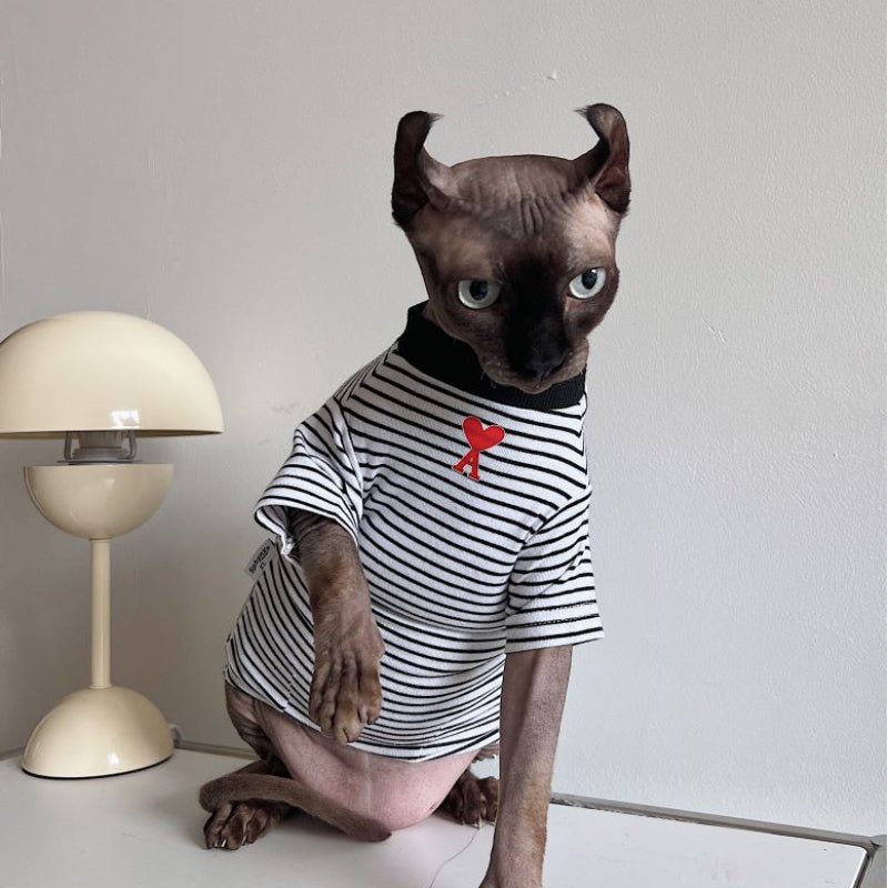 Cotton Light T-shirts Shirts Sphynx Cat Stripes Clothes - PIKAPIKA