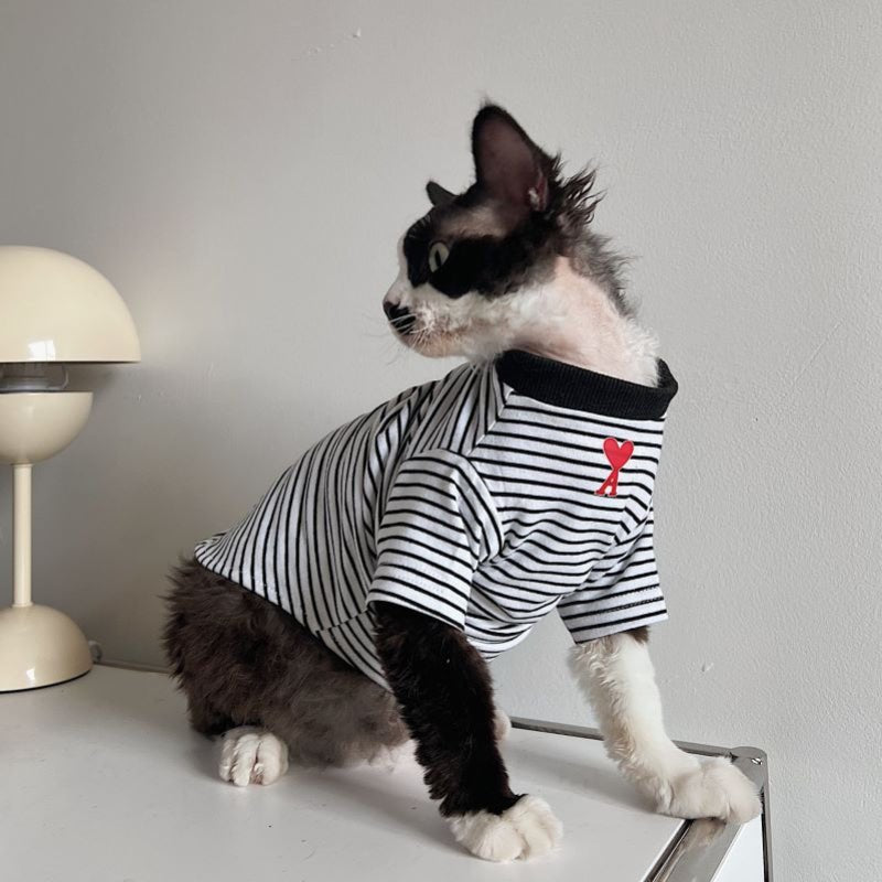 Cotton Light T-shirts Shirts Sphynx Cat Stripes Clothes - PIKAPIKA