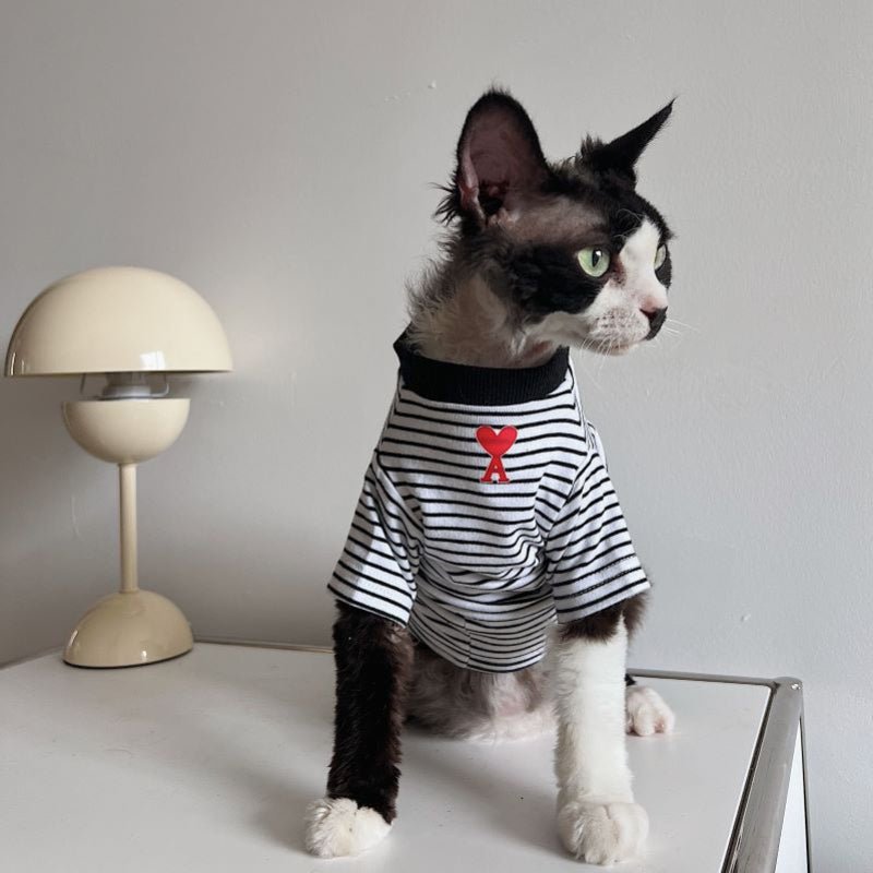 Cotton Light T-shirts Shirts Sphynx Cat Stripes Clothes - PIKAPIKA