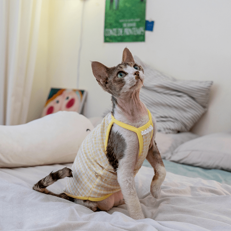 Cotton Plaid Tank Tops High Stretch Breathable Tank Sphynx Cat Clothes - PIKAPIKA