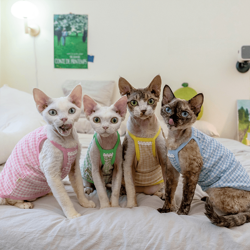Cotton Plaid Tank Tops High Stretch Breathable Tank Sphynx Cat Clothes - PIKAPIKA