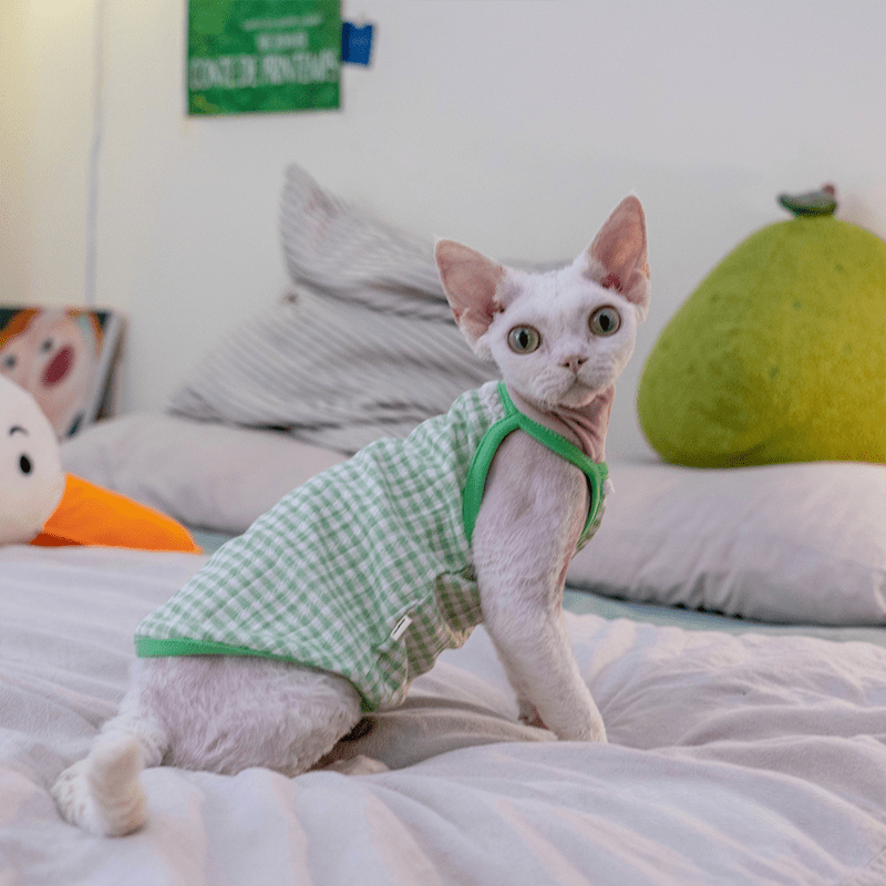 Cotton Plaid Tank Tops High Stretch Breathable Tank Sphynx Cat Clothes - PIKAPIKA