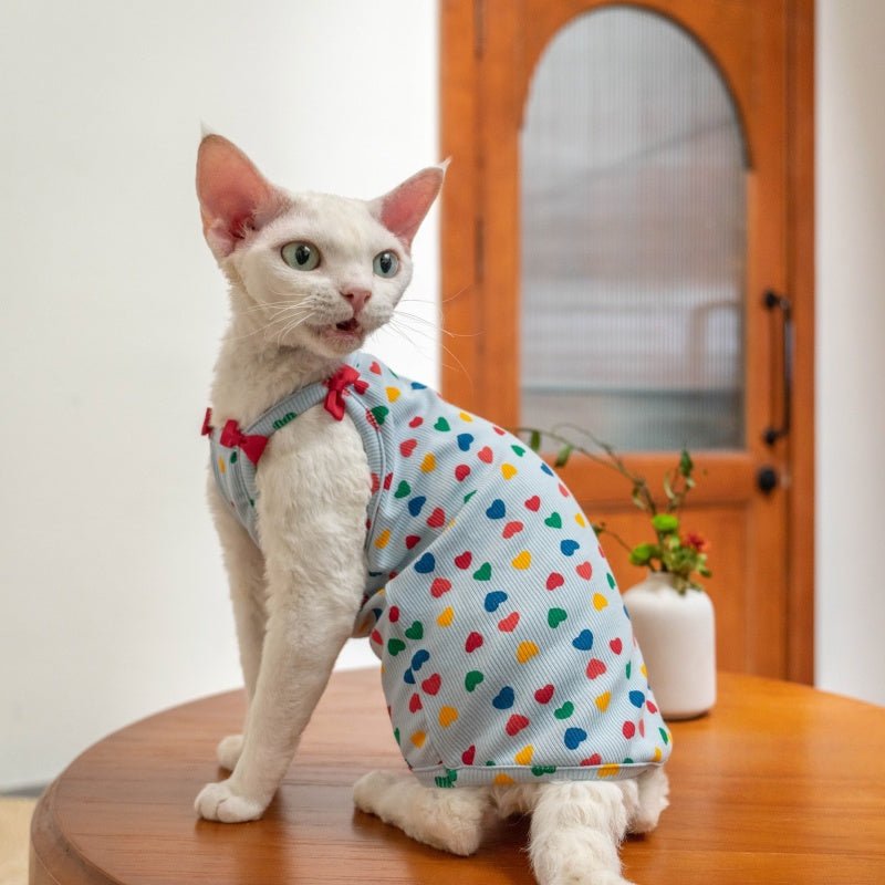 Cotton Ribbed Bow Tank Tops for Sphynx & Devon Cats - PIKAPIKA