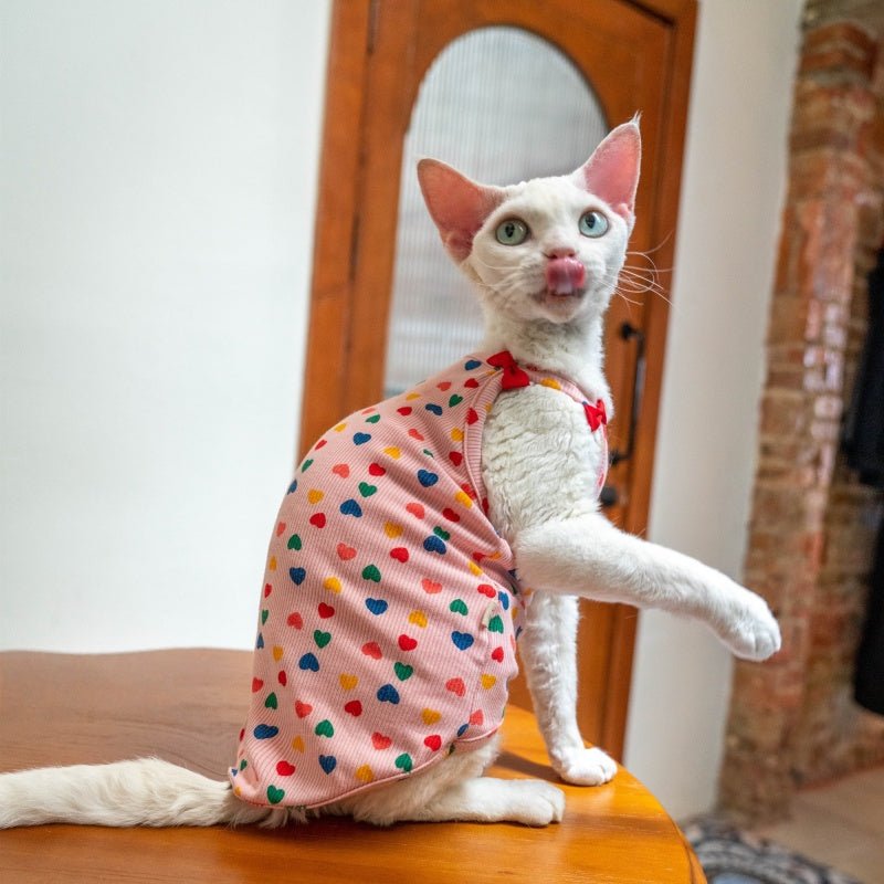 Cotton Ribbed Bow Tank Tops for Sphynx & Devon Cats - PIKAPIKA