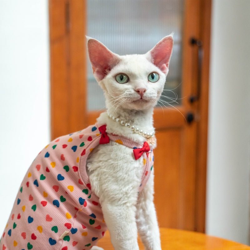 Cotton Ribbed Bow Tank Tops for Sphynx & Devon Cats - PIKAPIKA
