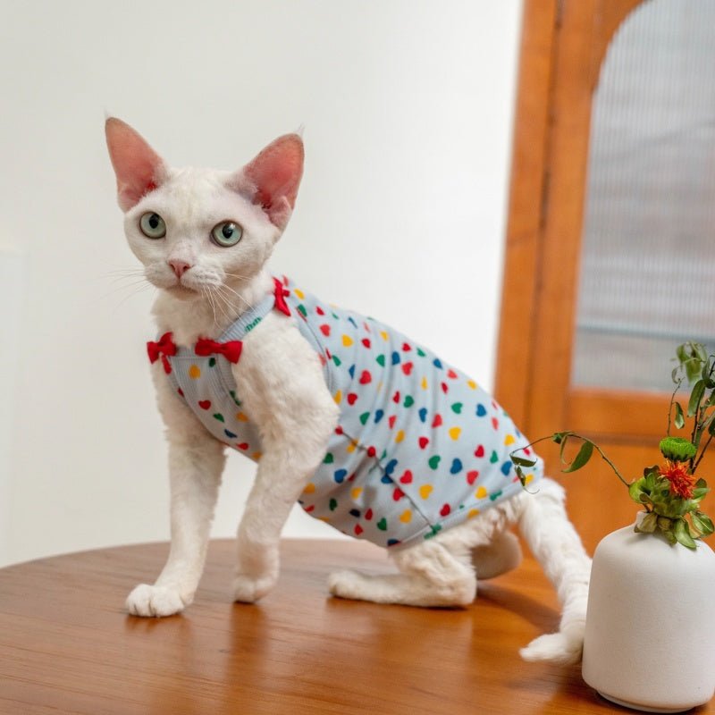 Cotton Ribbed Bow Tank Tops for Sphynx & Devon Cats - PIKAPIKA