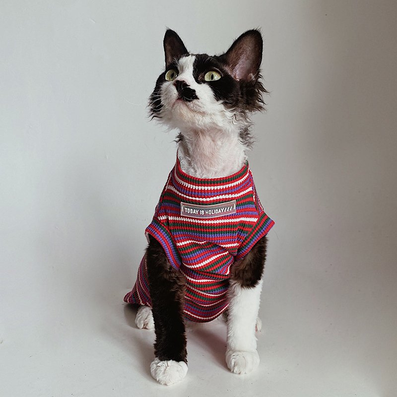 Cotton Stripe Shirts Sleeveless Top Sphynx Cat Clothes - PIKAPIKA