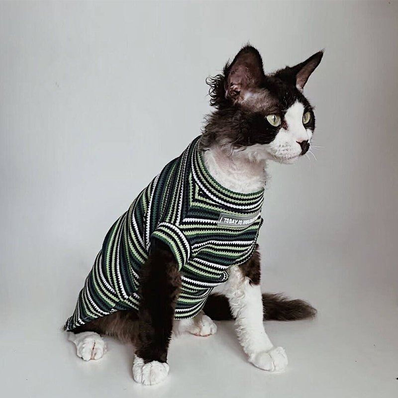 Cotton Stripe Shirts Sleeveless Top Sphynx Cat Clothes - PIKAPIKA
