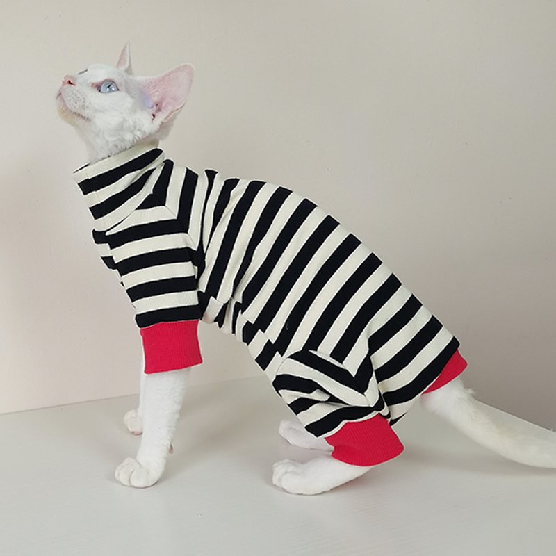 Cotton Stripe T-shirts Onesies 4legs Shirts Sphynx Cat Clothes - PIKAPIKA