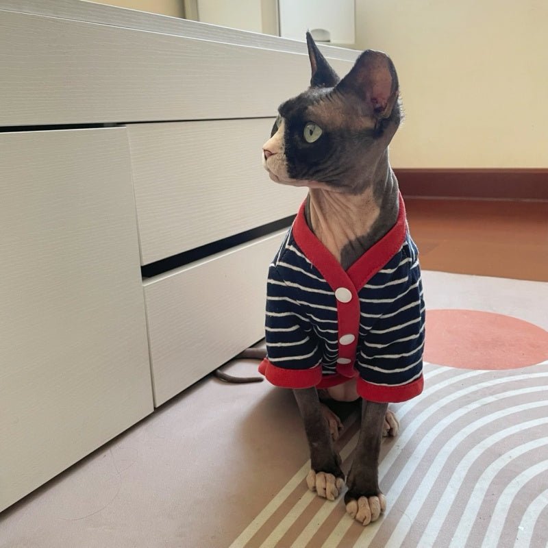 Cotton Striped Hoodie Sphynx Devon Cat Clothes Pullover Sweatshirt - PIKAPIKA
