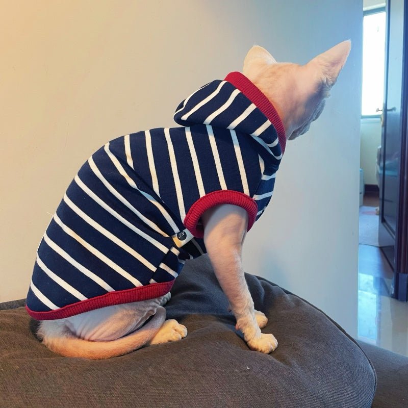 Cotton Striped Hoodie Sphynx Devon Cat Clothes Pullover Sweatshirt - PIKAPIKA