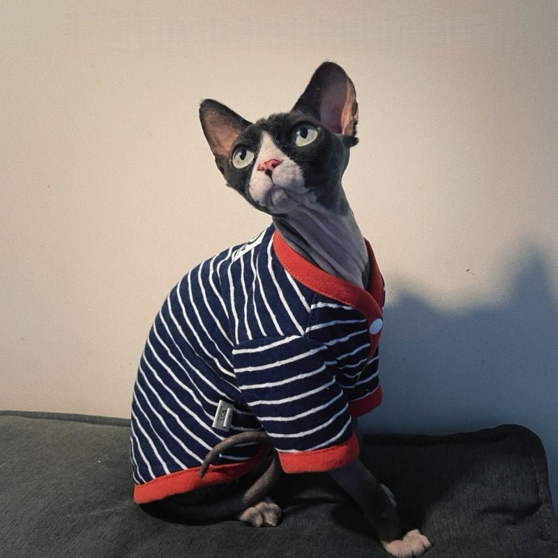 Cotton Striped Hoodie Sphynx Devon Cat Clothes Pullover Sweatshirt - PIKAPIKA