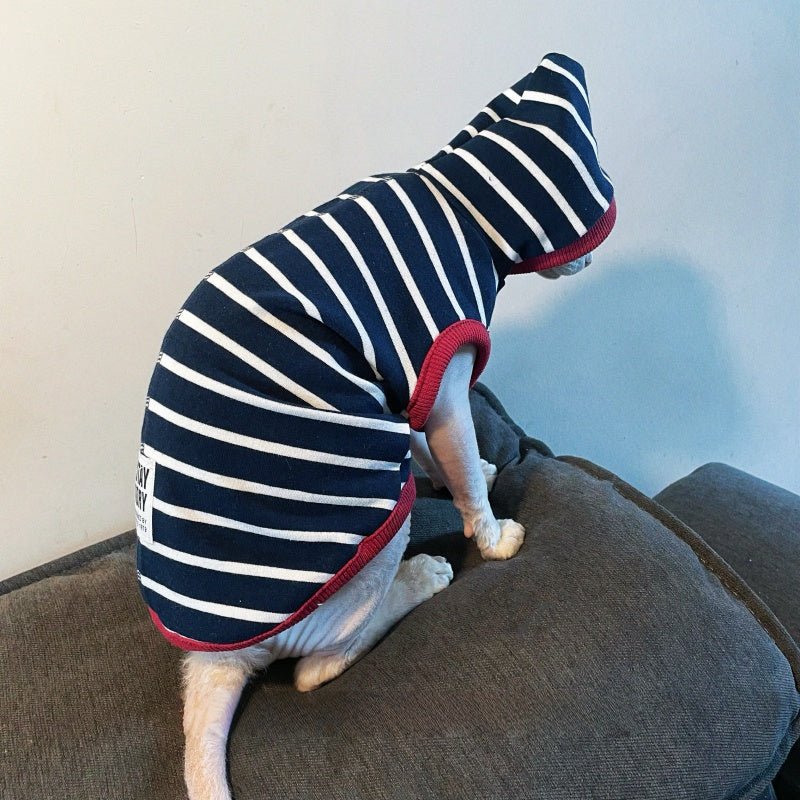Cotton Striped Hoodie Sphynx Devon Cat Clothes Pullover Sweatshirt - PIKAPIKA