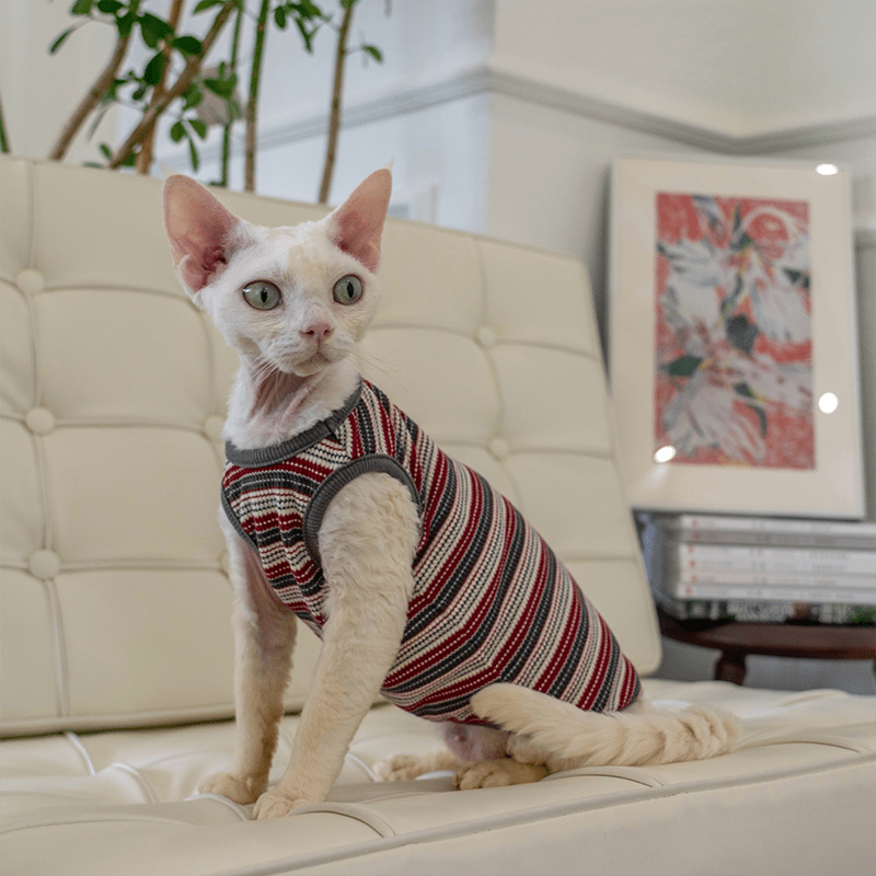 Cotton Striped Vest High Stretch Comfortable Tank Sphynx Cat Clothes - PIKAPIKA