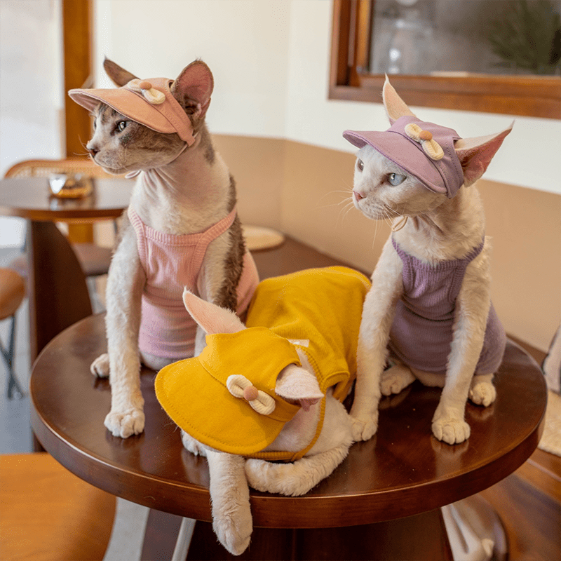 Cotton Sun Hat Summer Visor Cap with Ear Openings Sphynx Cat Accessorises - PIKAPIKA