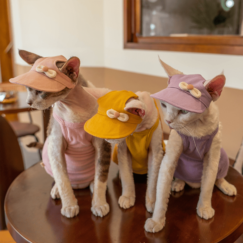 Cotton Sun Hat Summer Visor Cap with Ear Openings Sphynx Cat Accessorises - PIKAPIKA