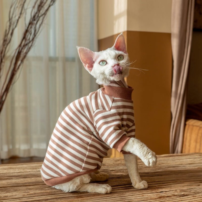 Cotton Undershirt Striped Sweatshirt Warm Sphynx Cat Clothes - PIKAPIKA