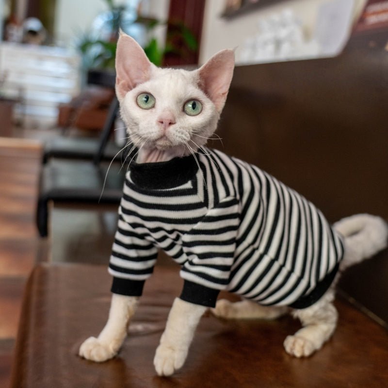 Cotton Undershirt Striped Sweatshirt Warm Sphynx Cat Clothes - PIKAPIKA