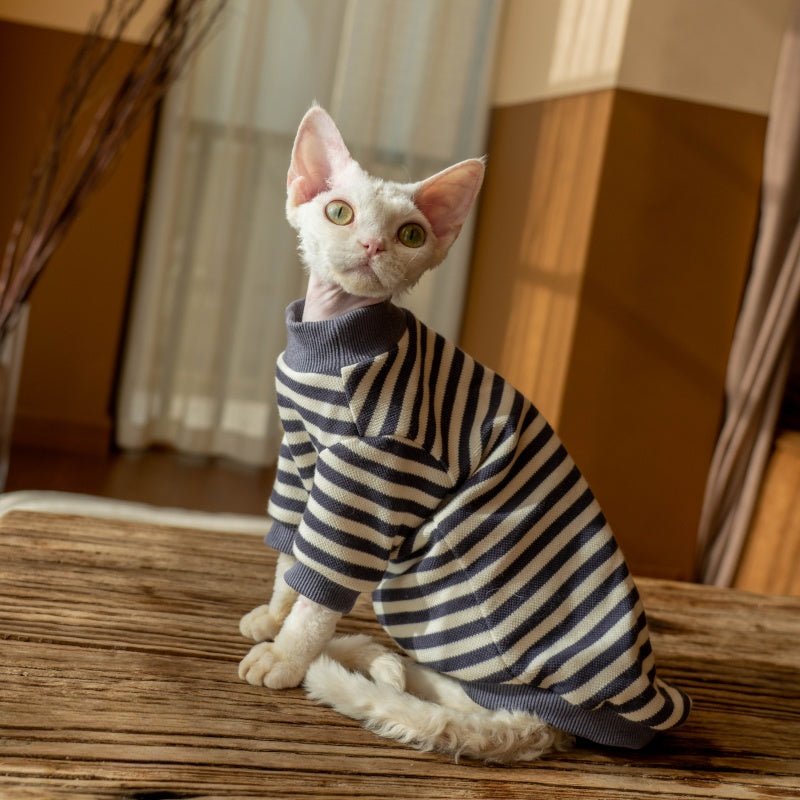 Cotton Undershirt Striped Sweatshirt Warm Sphynx Cat Clothes - PIKAPIKA