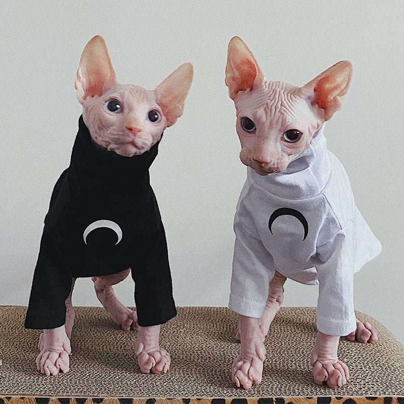 Crescent Moon Print Turtleneck T-shirt Sphynx Cat Clothes - PIKAPIKA