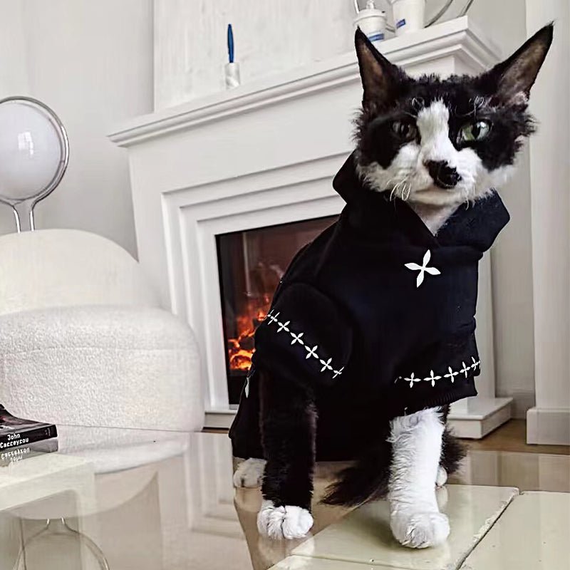 Cross Print Hoodie Sphynx Cat Clothes - PIKAPIKA