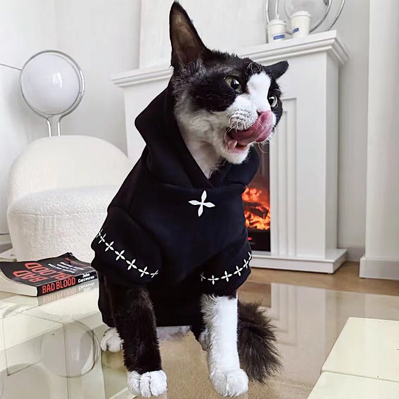 Cross Print Hoodie Sphynx Cat Clothes - PIKAPIKA