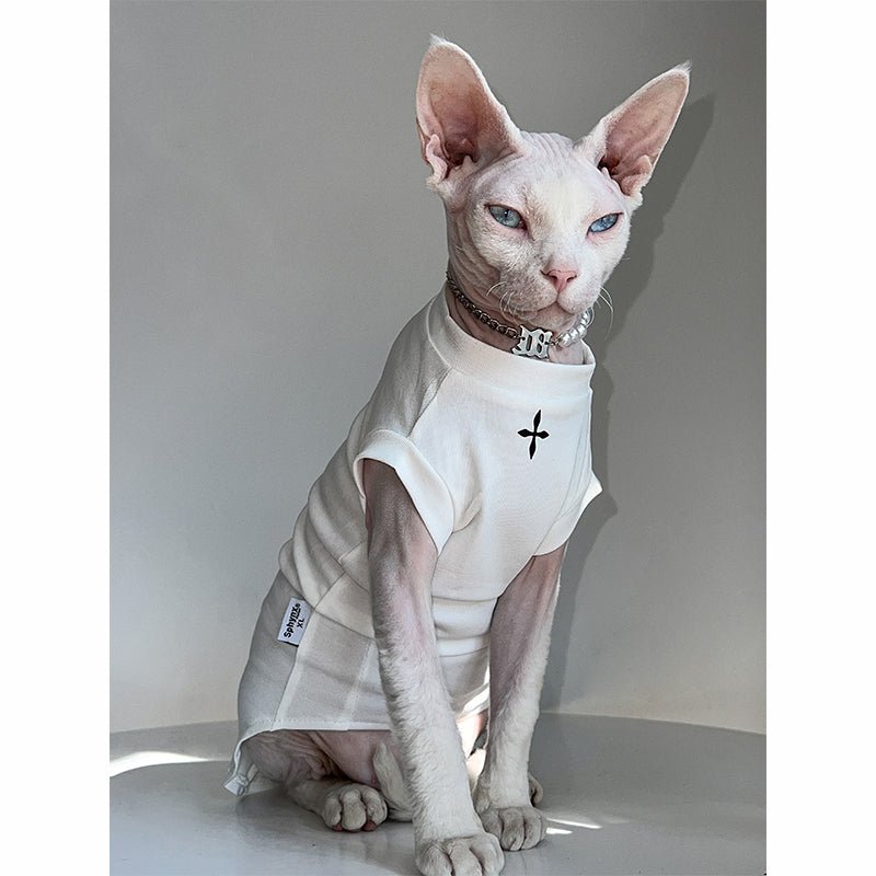 Cross Print T-shirt Sphynx Cat Clothes - PIKAPIKA
