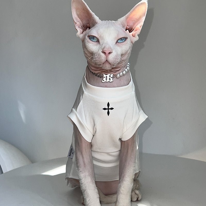 Cross Print T-shirt Sphynx Cat Clothes - PIKAPIKA